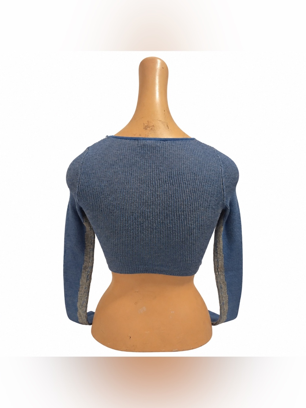 Blue-Grey Ribbed Crop Top - Picture 3 of 3